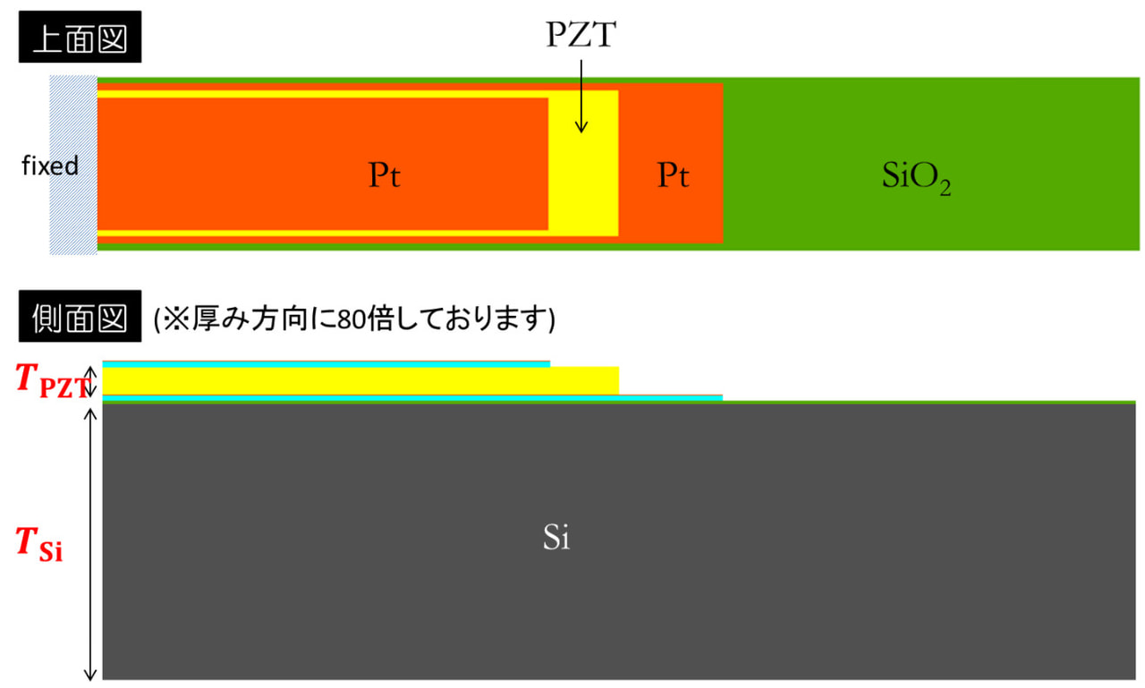 圧電駆動片持ち梁の解析モデル